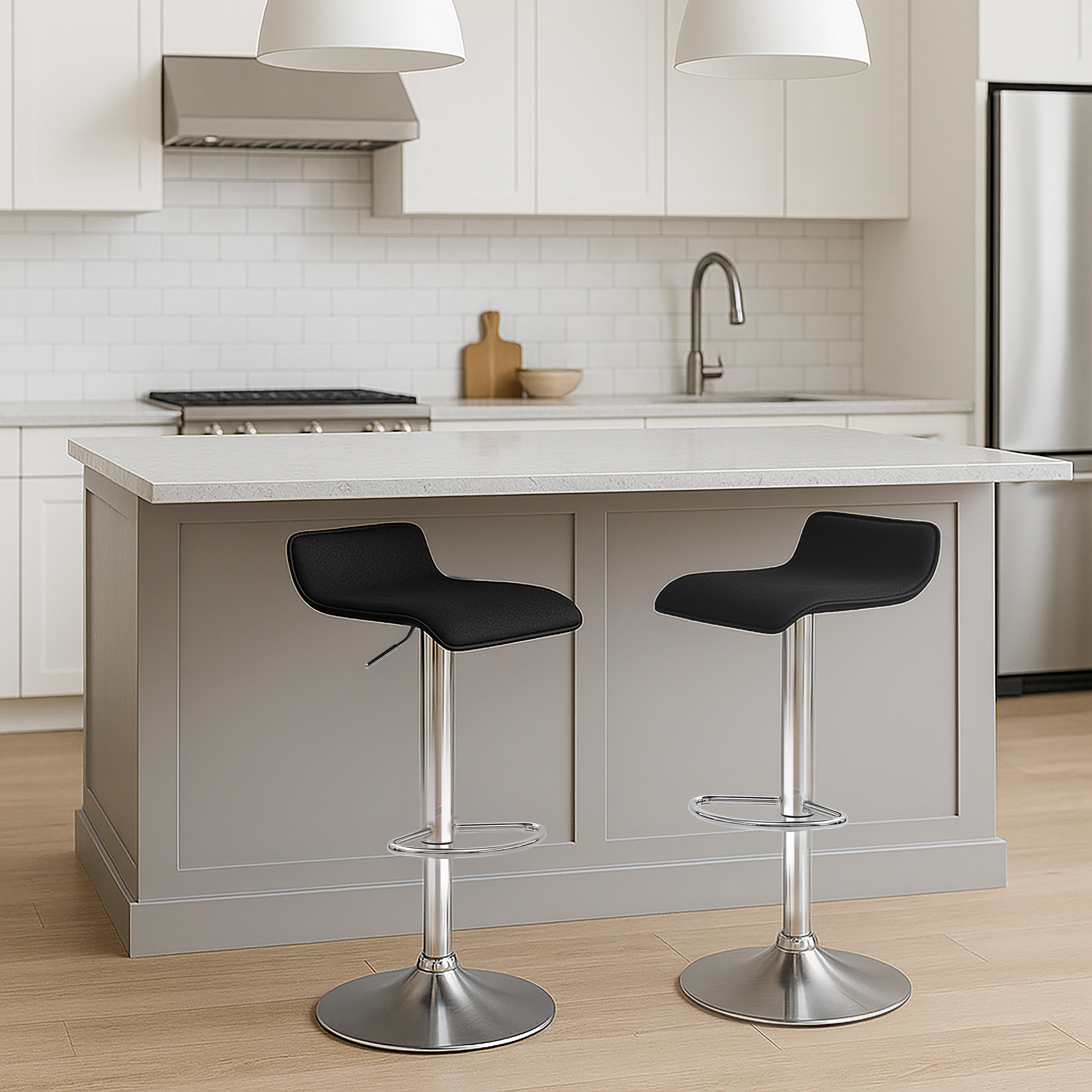Urban Style Set of 4 Craig Adjustable Height Bar Stools with Gas Lift Mechanism - Chrome & Black Modern Kitchen Counter Stools for Dining Room, Bar or Breakfast Nook