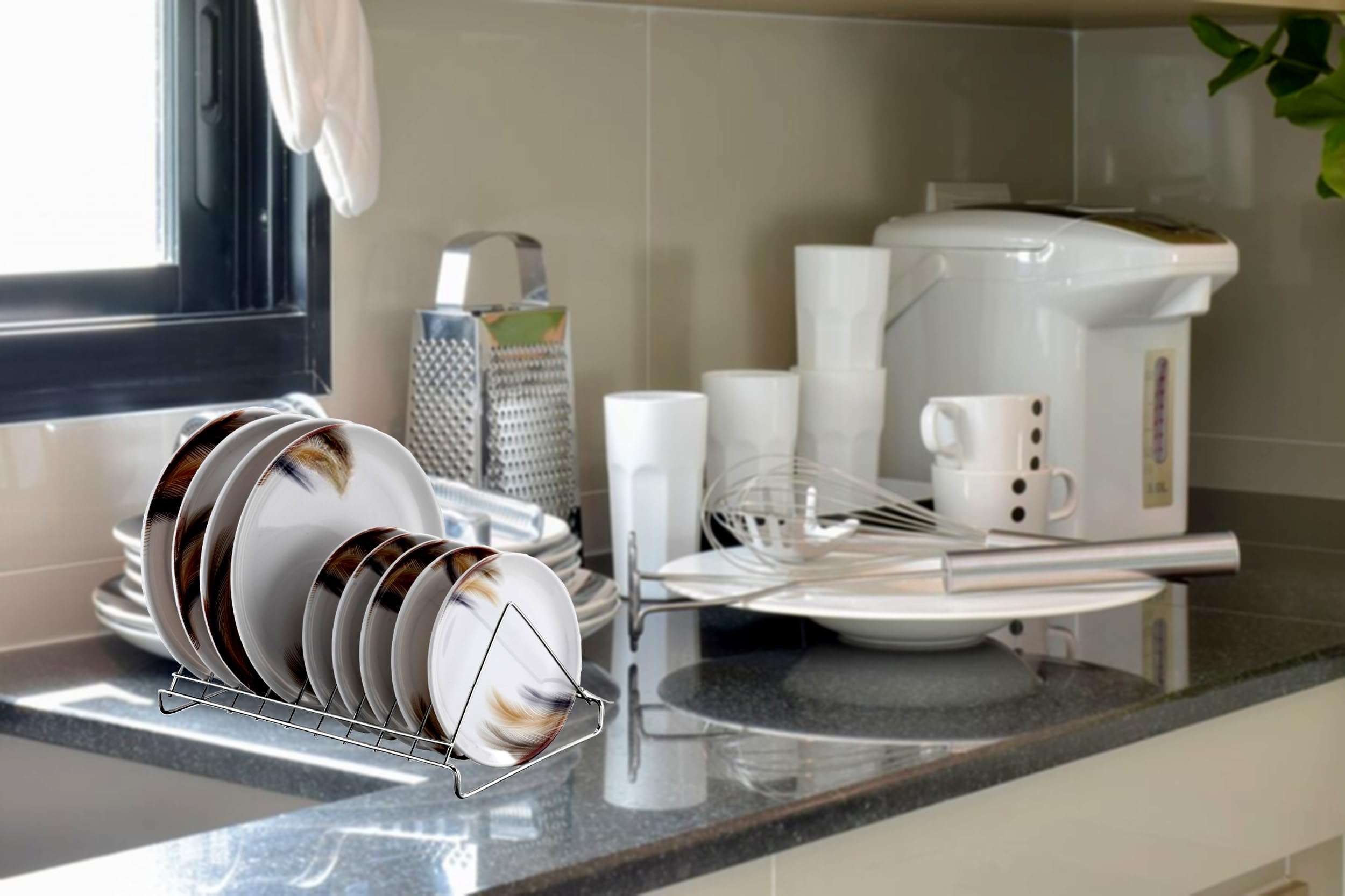 STANDIFY Stainless Steel Thali Rack - Durable Dish Rack & Plate Stand Organizer with Lid Holder - Perfect for Kitchen Countertop Storage & Utensil Organization