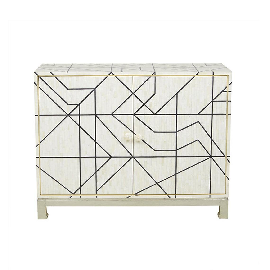 Handmade Bone Inlay Sideboard with Two Doors - Indian Luxury Buffet Table for Dining Room & Living Room Storage | Vintage Boho Cabinet for Home Decor