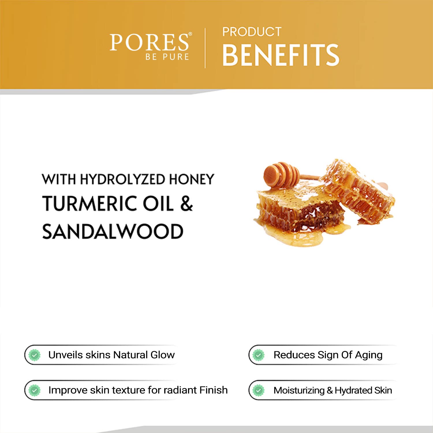 PORES Be Pure Ubtan Face Mask with Hydrolyzed Honey & Turmeric Oil - 100g Sandalwood Brightening Facial Pack for Glowing Skin, Oil Control & Acne Treatment - Unisex Skincare for Women & Men - Perfect for Daily Use & Spa Nights