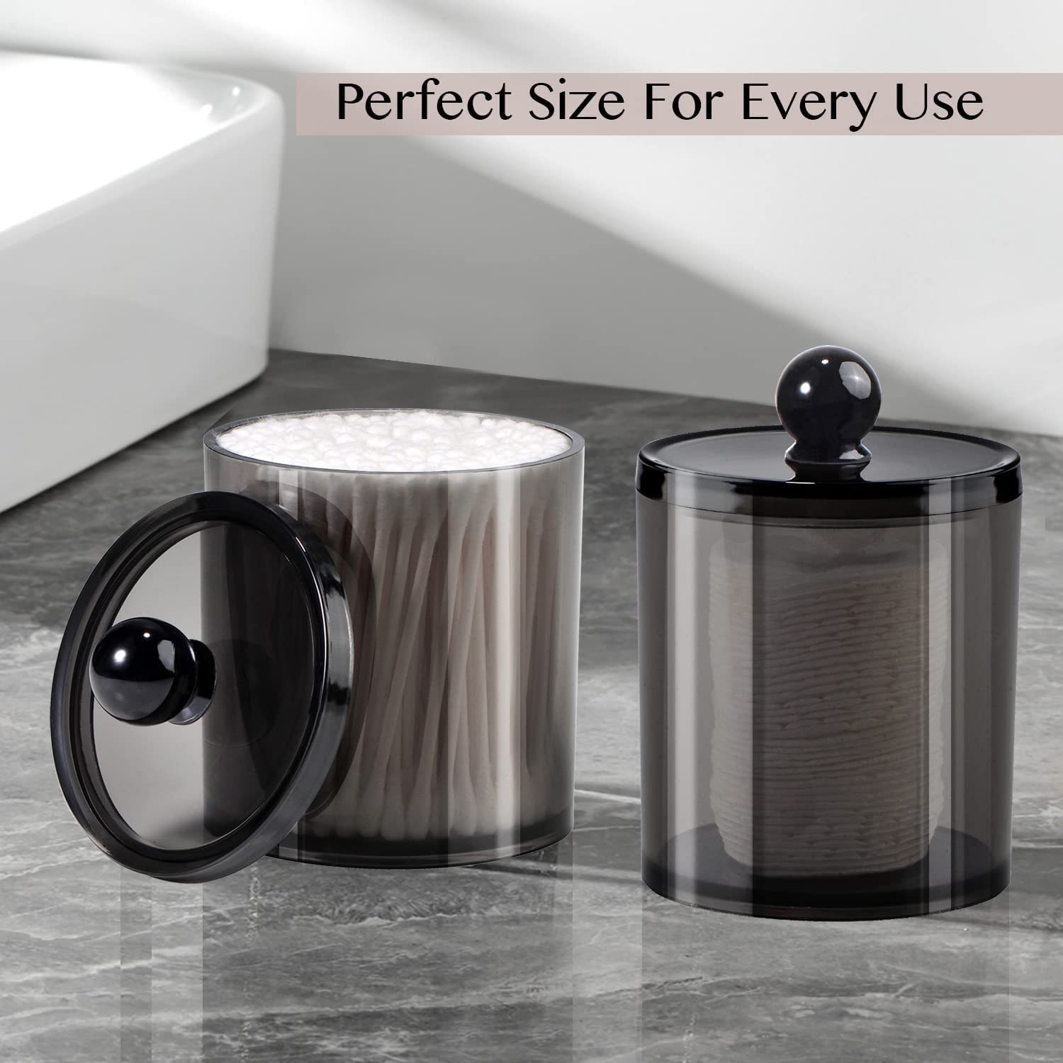 Glozzeria 4-Pack Clear Plastic Jars with Airtight Lids - Cotton Swab & Ball Pad Storage Containers, Makeup Organizer for Floss Picks, Cosmetics, Jewelry | Perfect for Bathroom Counter, Vanity & Travel Organization