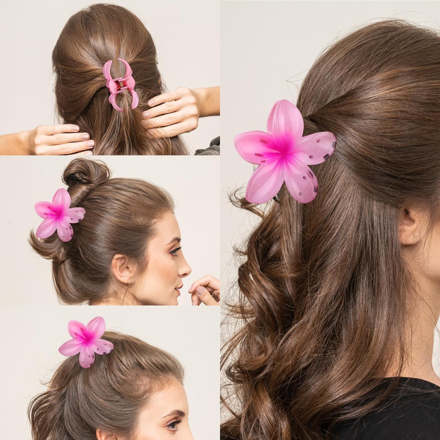Starvis Blossom Large 3-Piece Daisy Hair Claw Set - Glossy Plumeria Flower Hair Clips, Bun Holder & Ponytail Clips for Women & Girls - Perfect for Weddings, Parties & Everyday Styling (Plumeria Flower-3pc)