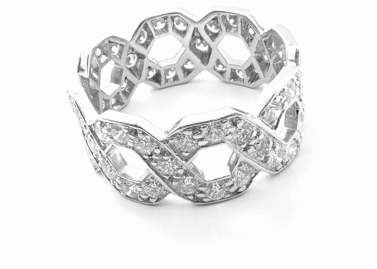 Authentic Tiffany & Co Platinum Diamond Eternal Wide Link Band Ring Size 5.25 - Luxury Wedding, Anniversary & Engagement Jewelry Gift for Women