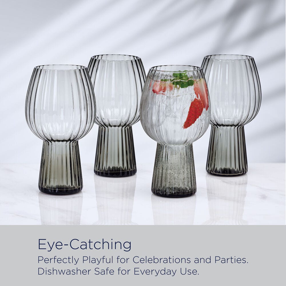 Phoebe Optic Smoke Set of 4 Elegant Goblet Beverage Glasses - Perfect for Wine Tasting, Cocktail Parties & Home Bar Decor