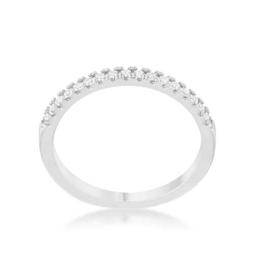 0.11ct Round Cut Cubic Zirconia Rhodium Plated Classic Band Ring - Elegant Pave Setting for Women, Perfect for Engagement, Wedding, Anniversary & Everyday Wear