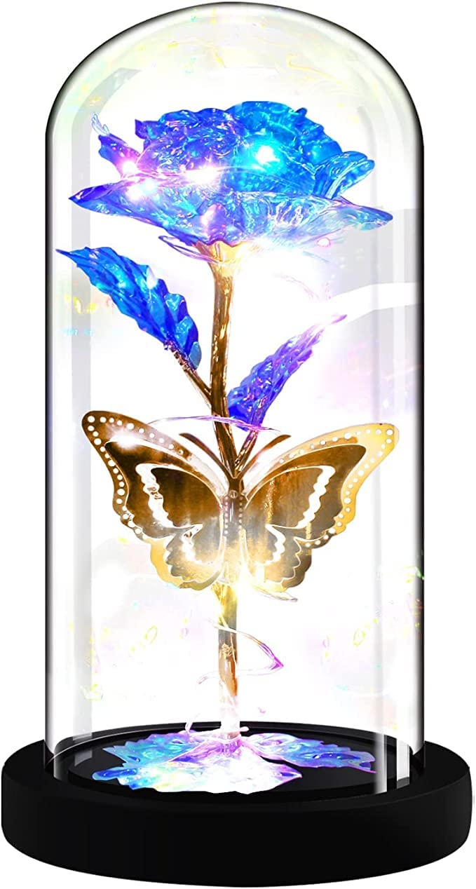 AHNNER Valentine's Day Rose Gift - Eternal Rose in Glass Dome for Women, Wife, Mom, Girlfriend | Beauty and The Beast Inspired LED Rose Light | Perfect Birthday, Anniversary & Romantic Gift for Her | Home Decor, Bedroom Night Light, Wedding Centerpiece