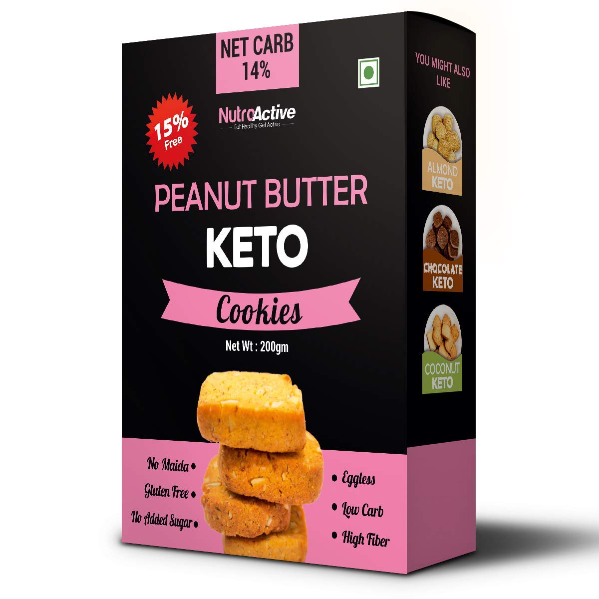 NutroActive Keto Peanut Butter Cookies - Low Carb Snacks (1g Net Carb per Cookie), Sugar Free, Gluten Free, 200g - Perfect for Ketogenic Diet, Weight Loss & Healthy On-the-Go Snacking