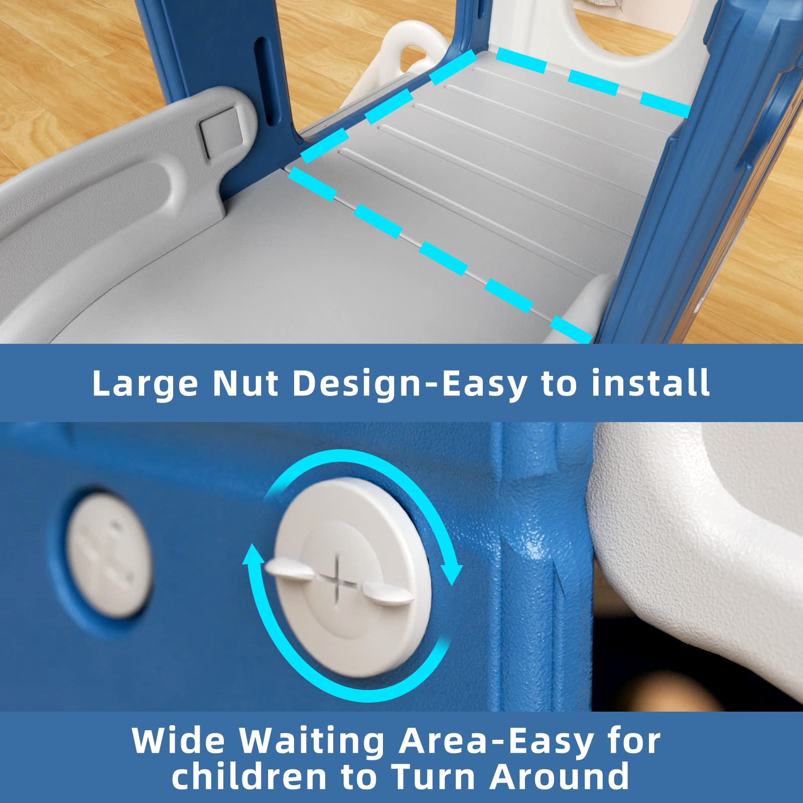 XJD 5-in-1 Toddler Slide for Kids Ages 1-3 | Indoor & Outdoor Playset with Basketball Hoop, Storage Space, Non-Slip Steps & Telescope | Perfect for Backyard, Playroom & Preschool Activities (Blue)