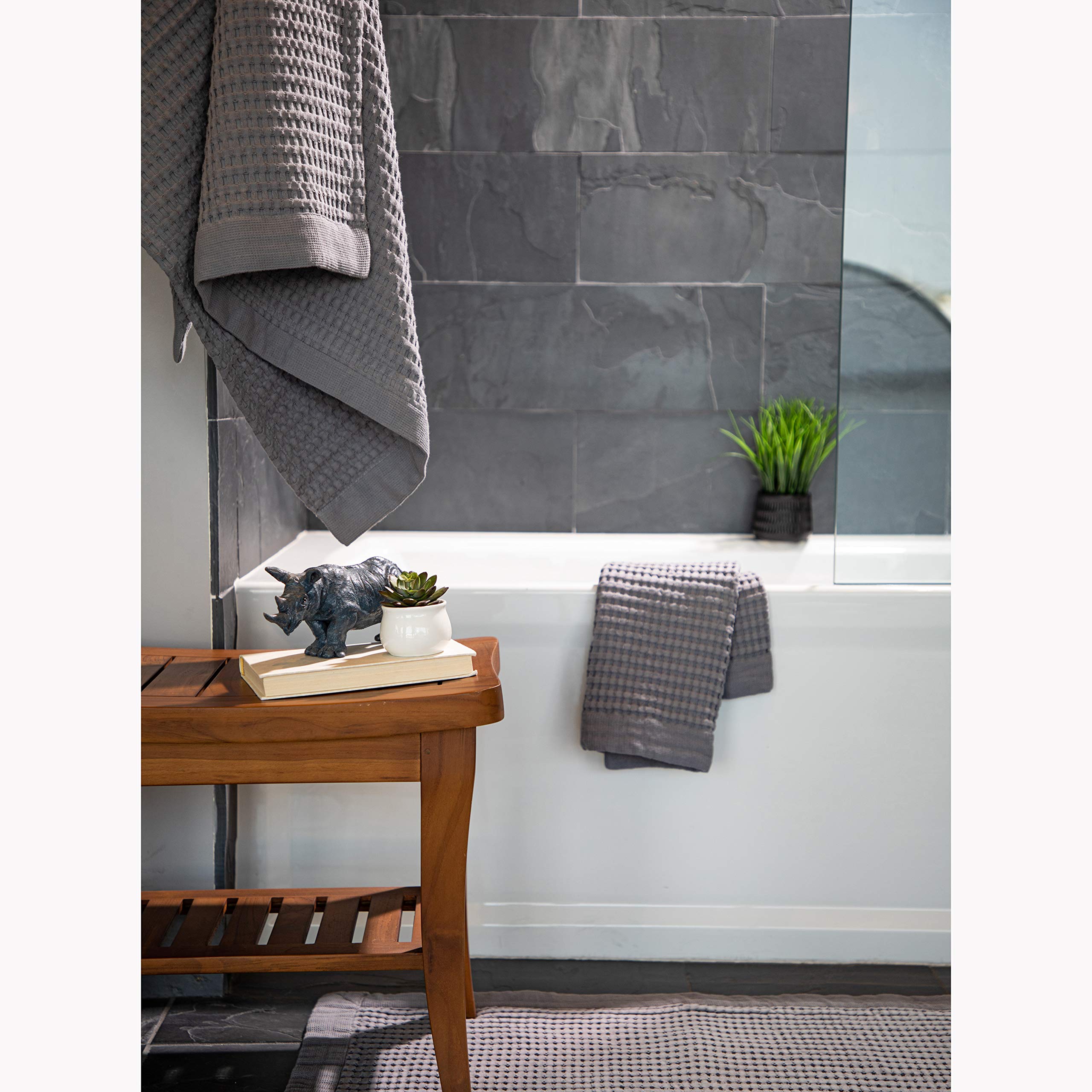 GILDEN TREE Waffle Weave Quick Dry Bath Towel Set | 2 Bath Towels, 2 Hand Towels & 2 Washcloths | Ultra Absorbent & Lightweight | Modern Slate Gray for Spa, Bathroom & Guest Use