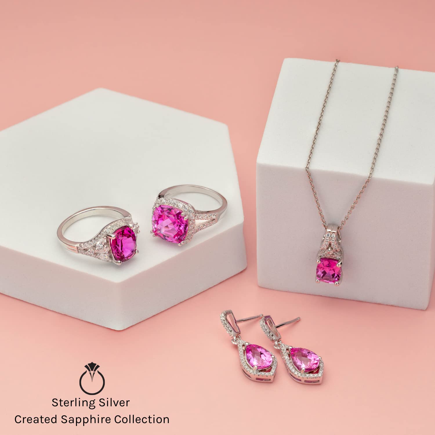 Peora Sterling Silver Pink Sapphire Statement Ring - Elegant Linear Design, Radiant Cut 8x6mm (2 Carats Total), Comfort Fit Size 5-9 - Perfect for Weddings, Anniversaries & Special Occasions