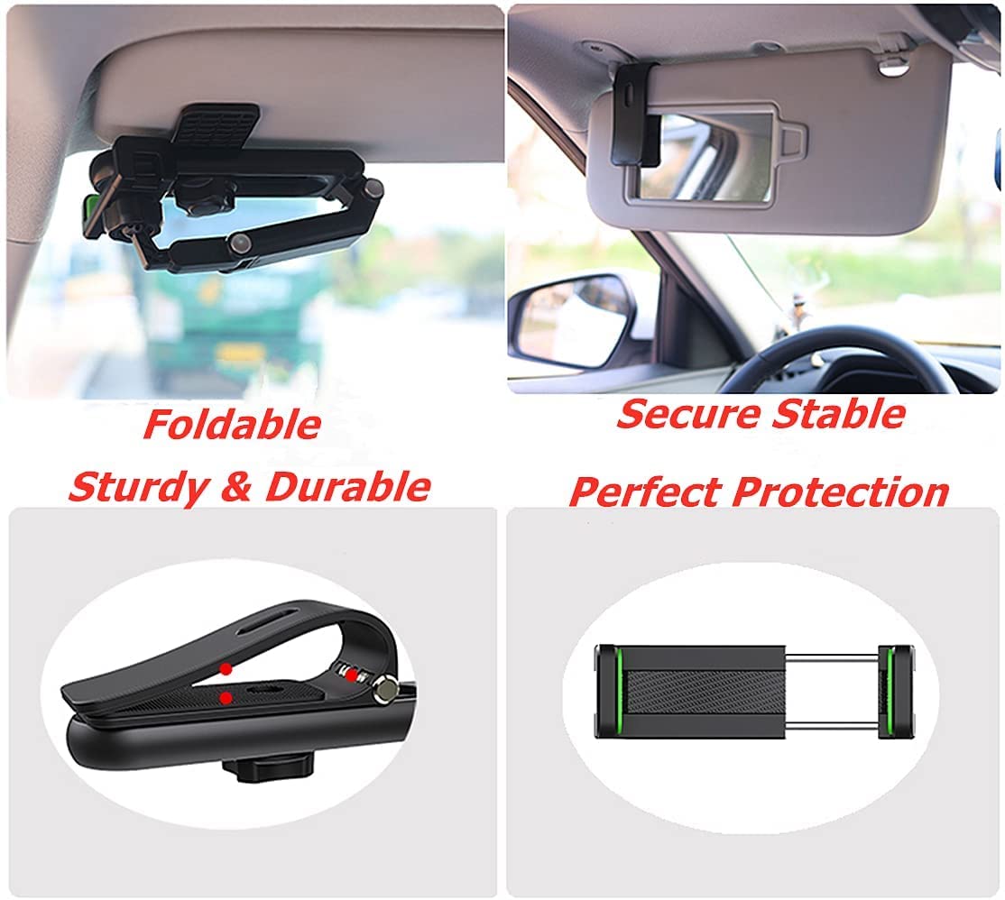Universal Adjustable Car Phone Holder Mount - Sun Visor, Rearview Mirror & Steering Wheel Compatible - Multi-Angle Phone Stand for Safe Driving - Perfect for GPS Navigation, Hands-Free Calls & Road Trips