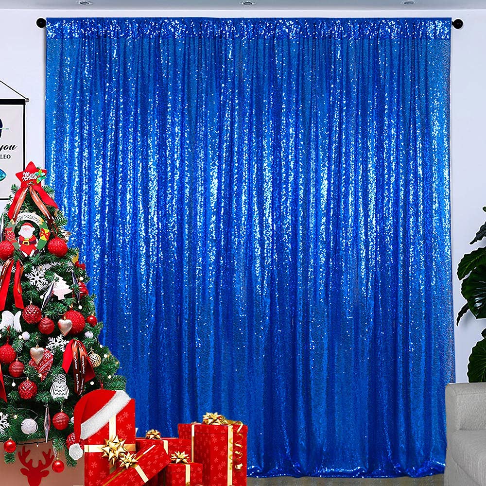 Partisout 8ft x 8ft Sequin Curtain Backdrop - Royal Blue Glitter Photo Booth Background for Weddings, Parties, Events & Home Decor | Sparkling Sequins for Photography, Birthday Celebrations & Social Media Content