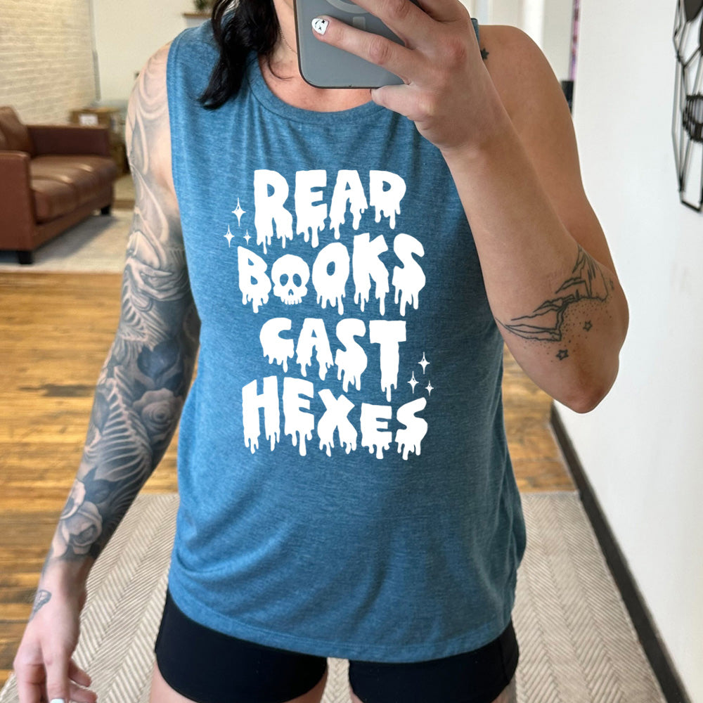 Hex Reading Muscle Tank Top - Gothic Witchy Book Lover Apparel for Casual Wear & Cosplay