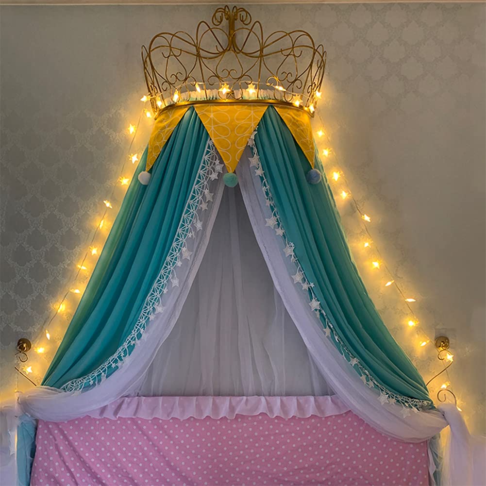 XWSM Princess Bed Canopy for Girls - European Wrought Iron Bed Crown with Decorative Netting Curtains | Nursery Decor, Kids Room Canopy for Teens & Baby Cribs | Perfect for Birthday Gifts & Bedroom Makeovers