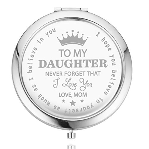 UOIPENGYI Engraved Pocket Mirror Gift for Daughter - Birthday, Graduation, or Special Occasion Keepsake with 'Never Forget I Love You' Message - Perfect Makeup Mirror for Purse, Travel & Daily Use