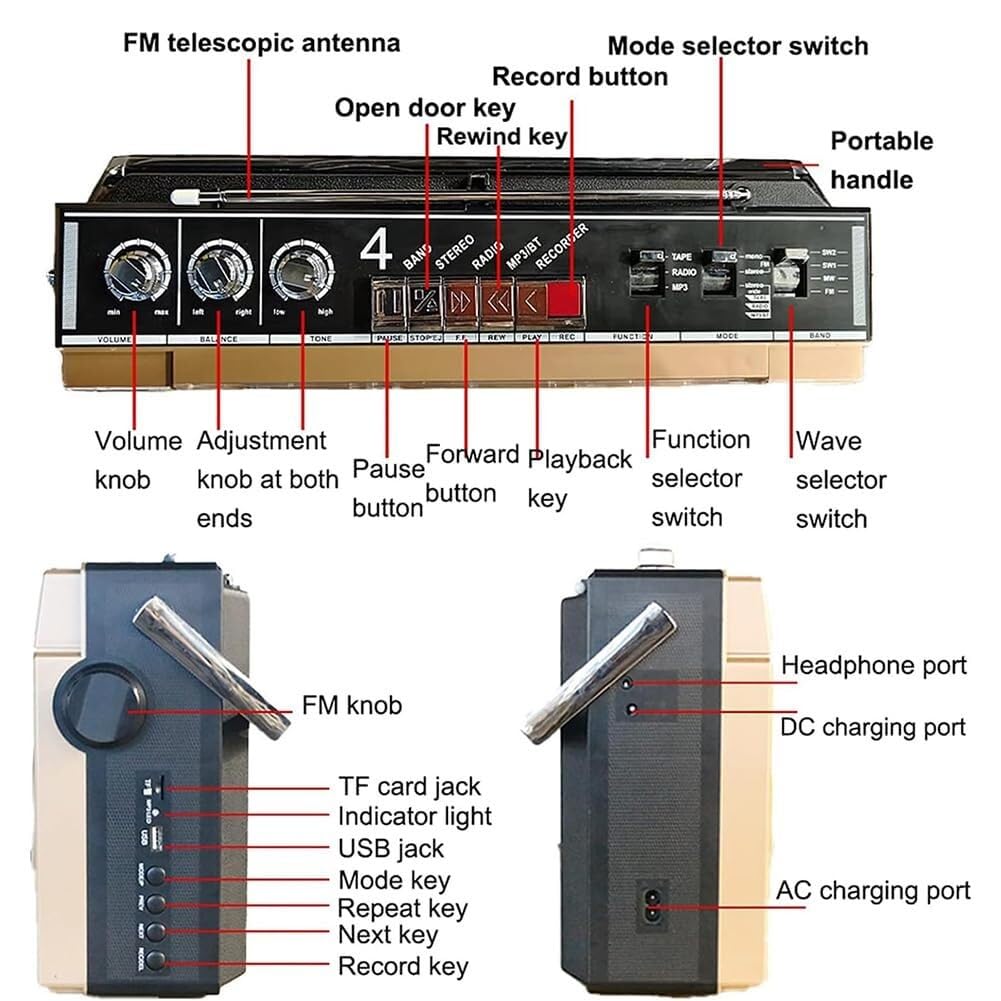 Portable Bluetooth Boombox with CD Player, Cassette Deck & FM/DAB+ Radio | USB Recording & AUX Input | Perfect for Home Parties, Outdoor Gatherings & Travel (Black) - Enjoy Music Anywhere