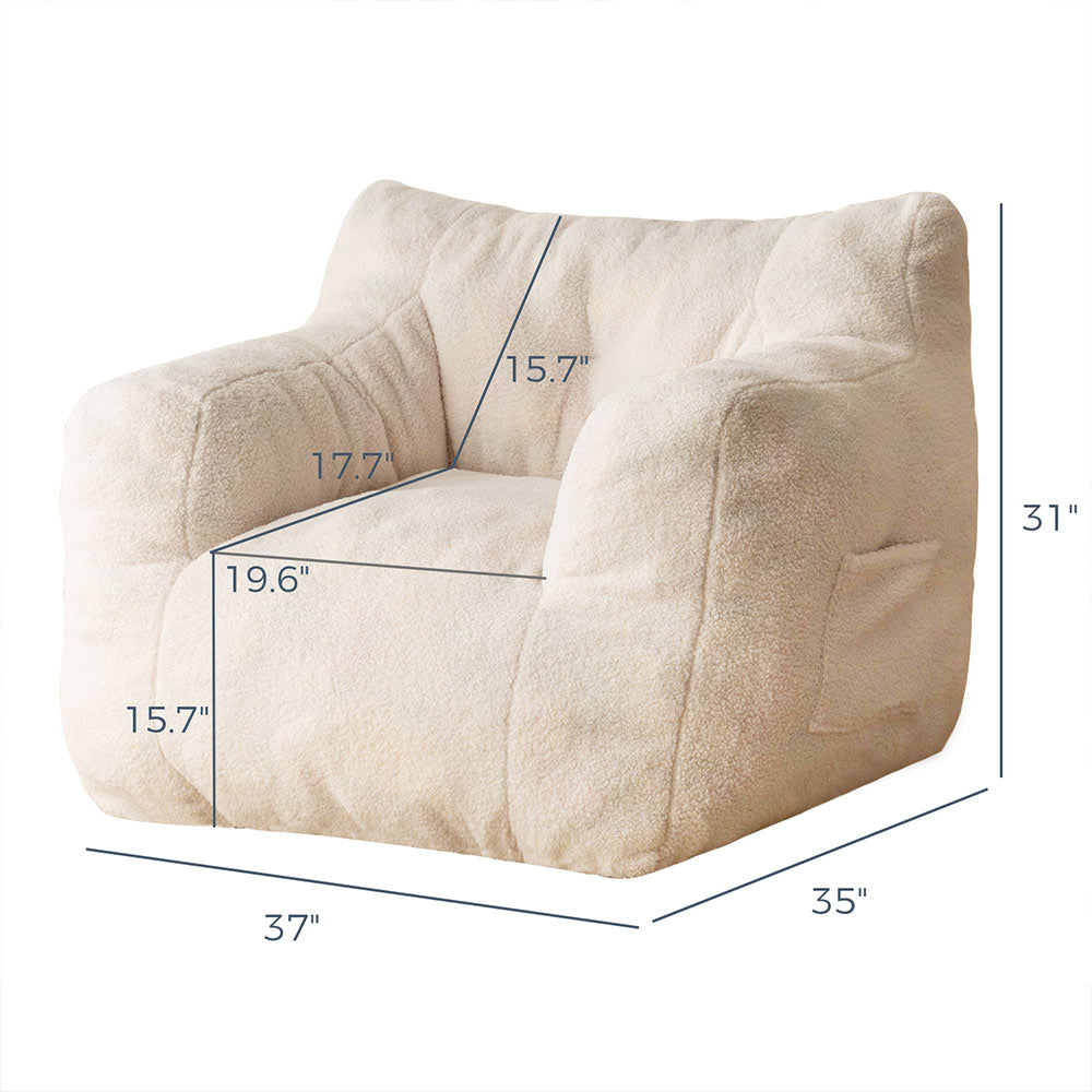 MAXYOYO Sherpa Bean Bag Chair - Boucle Tufted Bean Bag Couch for Living Room, Bedroom & Game Room - Soft Lazy Sofa for Adults & Kids - Cozy Beige Lounge Seating for Relaxing, Reading & Movie Nights