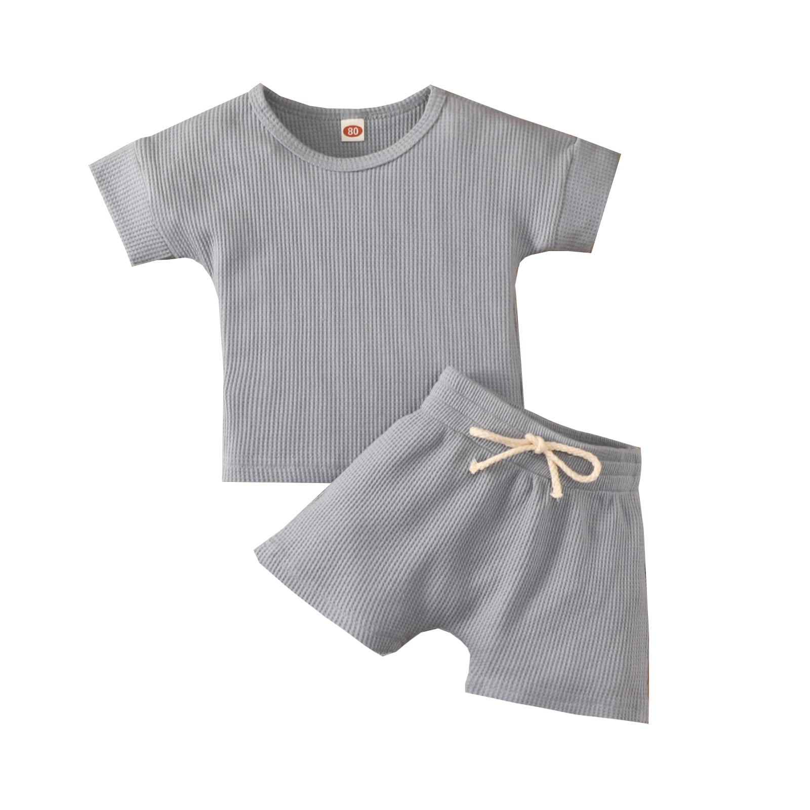 DBZoo Toddler Baby Clothes - Boys & Girls Waffle Knit Summer Outfit Set with Short Sleeve T-Shirt & Shorts (2-Piece) - Perfect for Playdates, Beach Trips & Summer Adventures