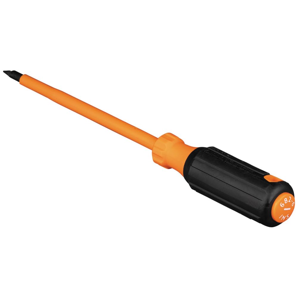 **Klein Tools 6826INS 1000V Insulated Screwdriver - 1/4-Inch Cabinet Tip, 6-Inch Shank, Tip-Ident, Cushion-Grip Handle - Ideal for Electricians & DIY Electrical Repairs**