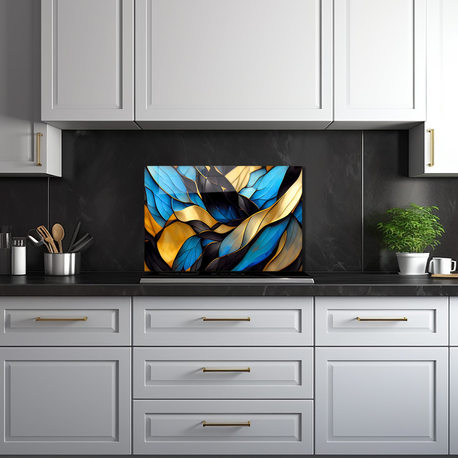 Blue Abstract Waves Glass Splashback - Modern Kitchen Backsplash for Stylish Home Decor | Perfect for Contemporary Kitchens & Bathrooms
