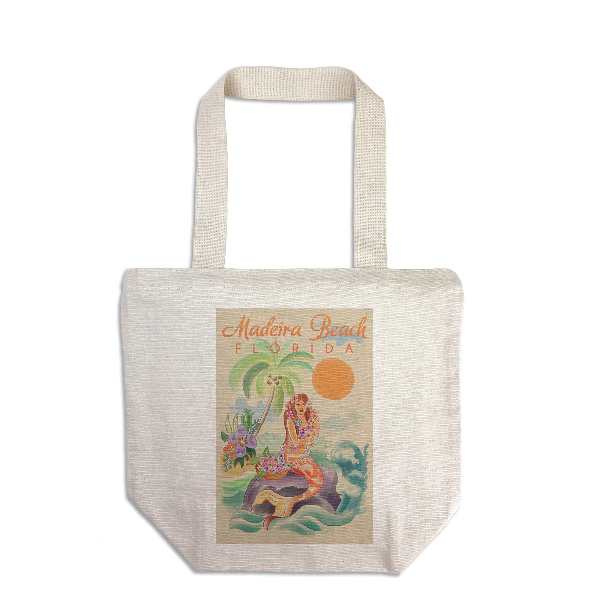 Lantern Press Madeira Beach Florida Tropical Mermaid Tote Bag - 100% Cotton Canvas Reusable Shopping Bag for Beach, Grocery & Everyday Use