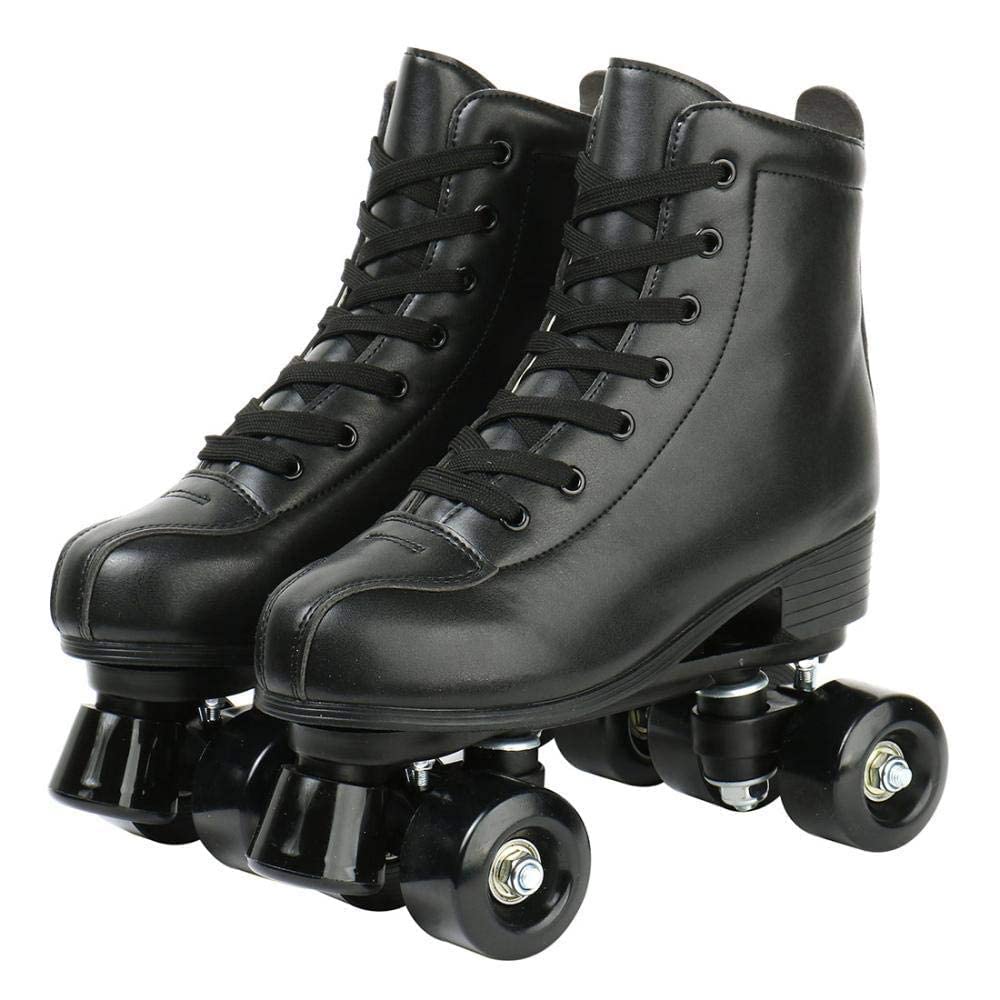 Women's Classic Leather High Top Roller Skates - Double Row 4-Wheel Shiny Roller Skates for Adults, Indoor & Outdoor Use with Carrying Bag | Perfect for Rink Skating, Fitness, Street Roller Derby & Retro Style