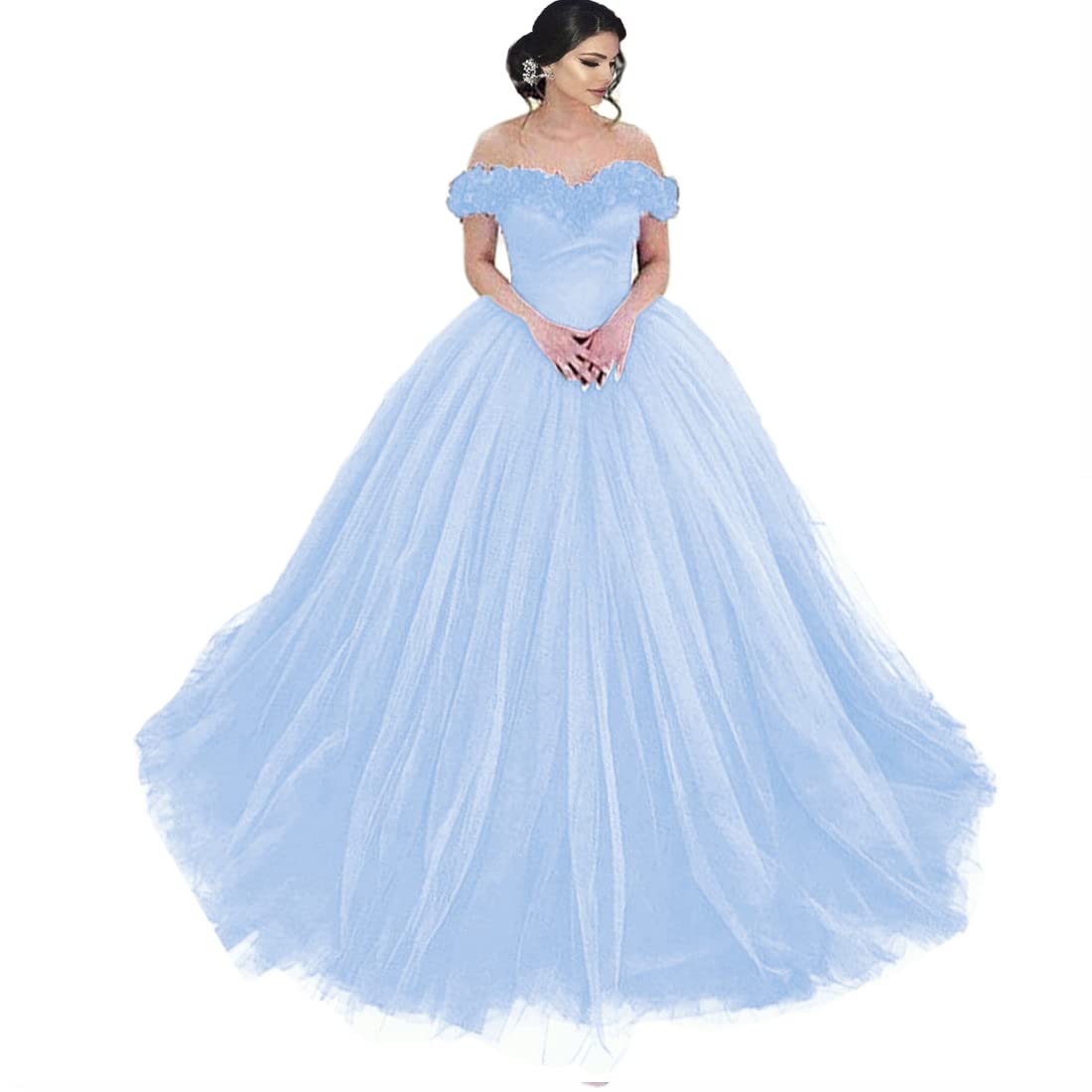 Elegant Off Shoulder Quinceañera Dress for Women - Floral Lace Wedding Evening Gown with Tulle Skirt | Perfect for Quinceañera, Prom, Bridal Party & Formal Events