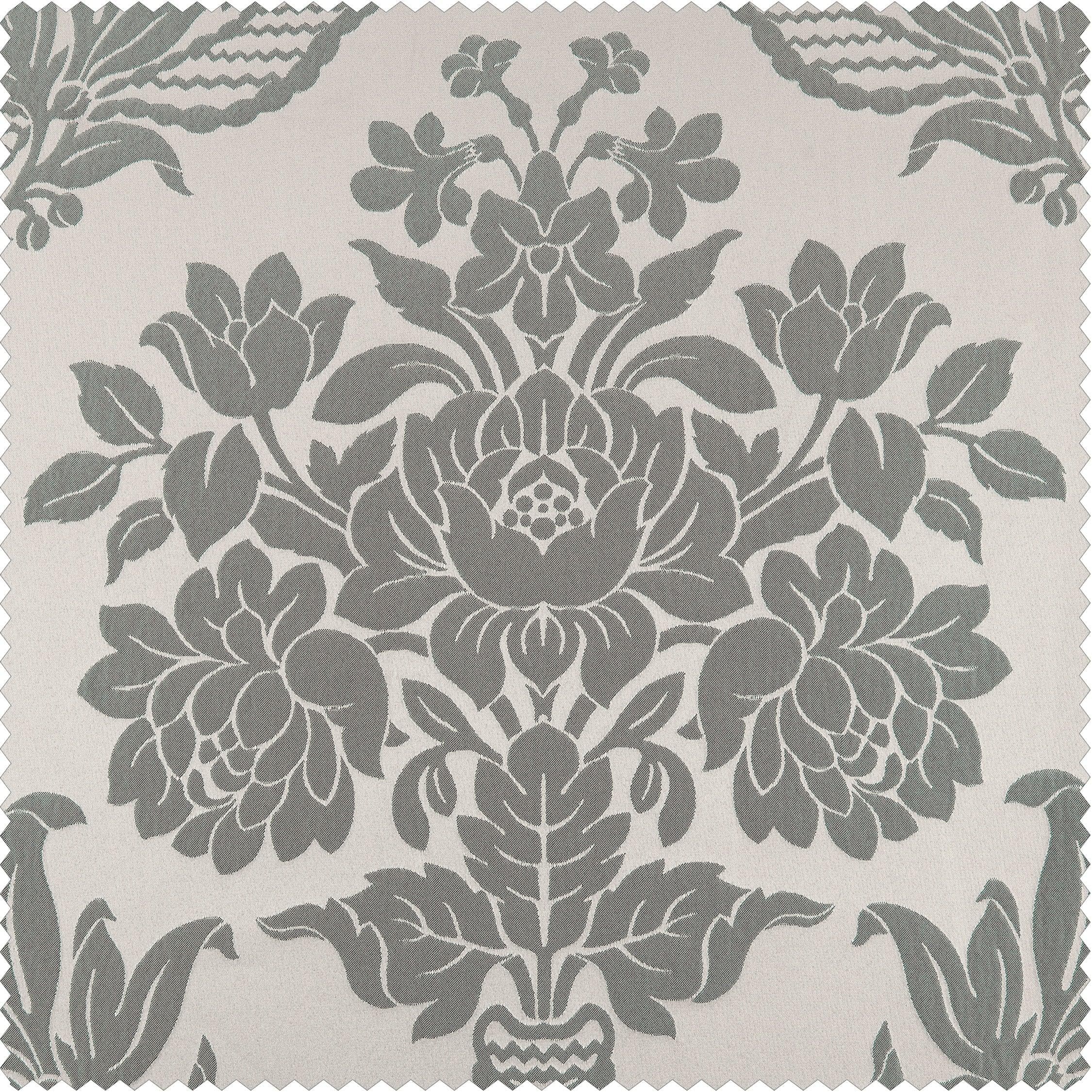 Magdelena Silver & Blue Damask Jacquard Custom Curtains - Faux Silk Luxury Window Drapes for Living Room & Bedroom Decor