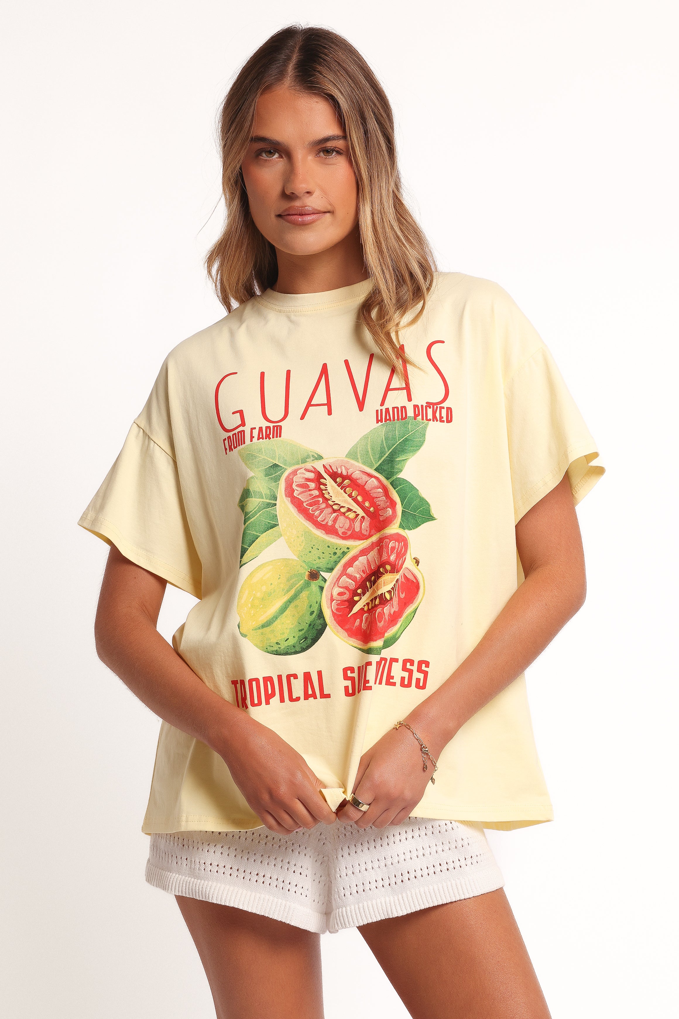 Guavas Graphic Tee - Soft Pale Yellow Cotton T-Shirt for Men & Women | Casual Streetwear, Summer Outfits, and Everyday Wear