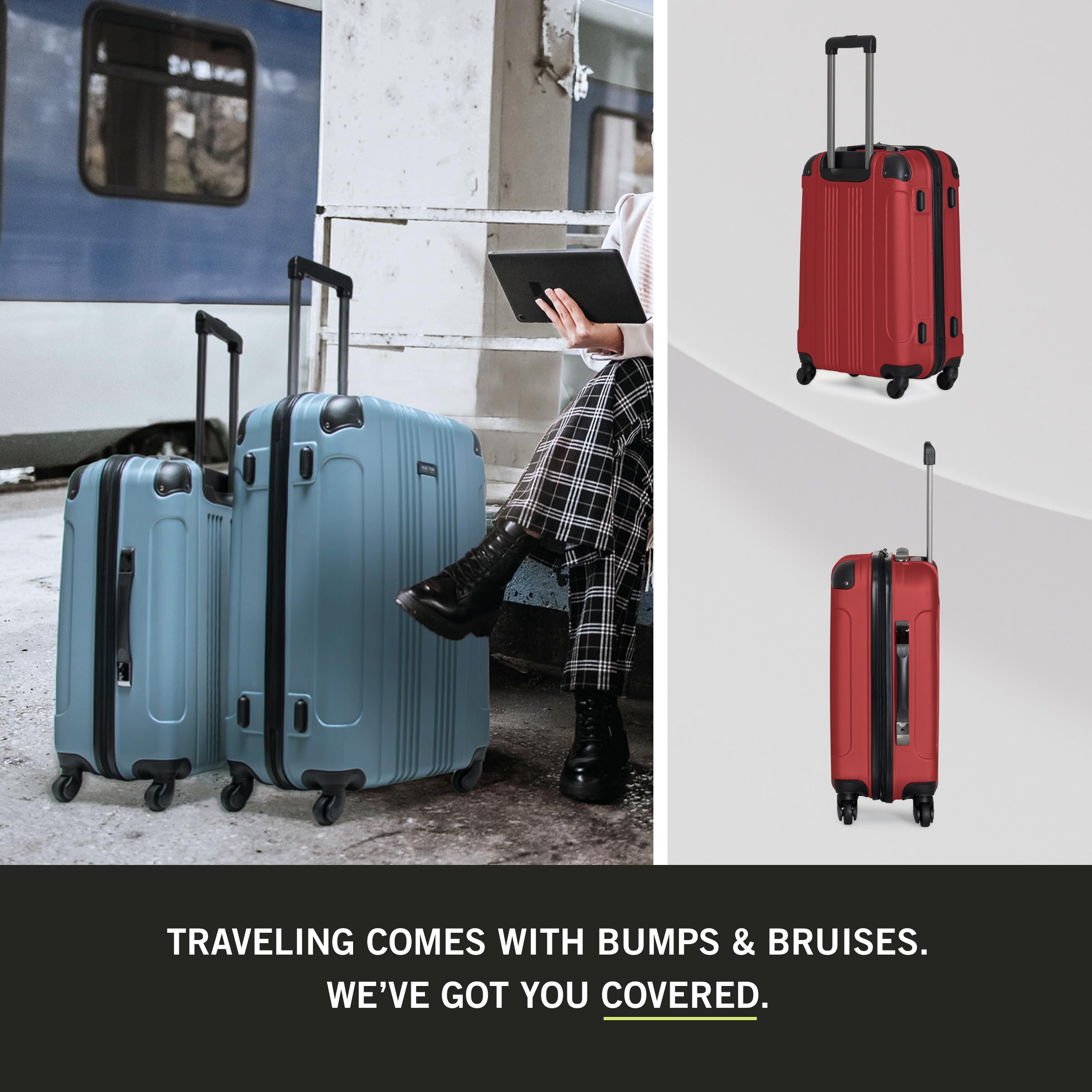 Kenneth Cole REACTION Out of Bounds Lightweight Hardshell 4-Wheel Spinner Luggage Carry On - 20 Inch Scarlet Red Suitcase for Travel, Business Trips & Weekend Getaways