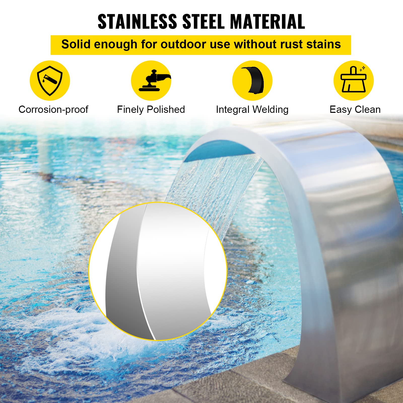 Pamico Stainless Steel Pool Waterfall Fountain - 15.4