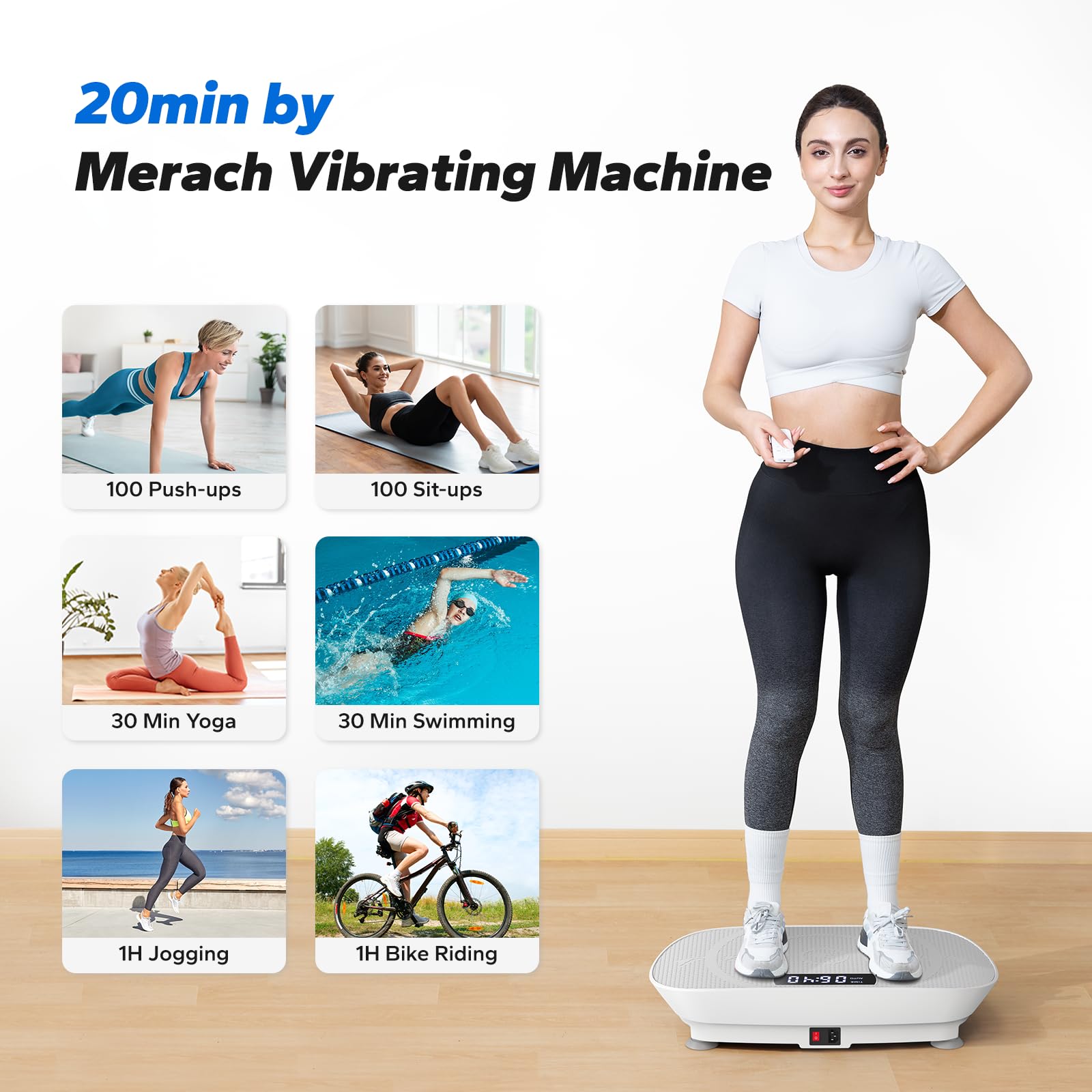 MERACH Vibration Plate Exercise Machine - Full Body Workout Equipment for Women & Men with Bluetooth & Silicone Pedals | Vibration Platform for Lymphatic Drainage, Weight Loss & Home Fitness | Perfect for Small Spaces, Post-Workout Recovery & Toning
