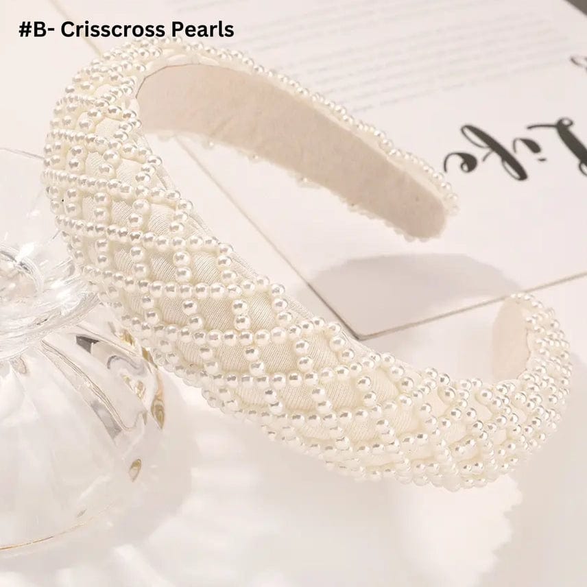 Ivory Criss Cross Pearl Headband for Women - Elegant Bridal Hair Accessories, Wedding Headpiece, Boho Pearl Hairband - Perfect for Weddings, Parties & Special Occasions