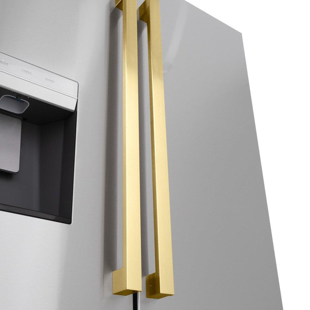 ZLINE Autograph Edition 36 Inch French Door Refrigerator with External Water Dispenser - 28.9 cu. ft. Capacity, Dual Ice Maker, Fingerprint Resistant Stainless Steel & Polished Gold Handles (RSMZ W 36 FG) - Perfect for Modern Kitchens, Entertaining & Large Family Homes