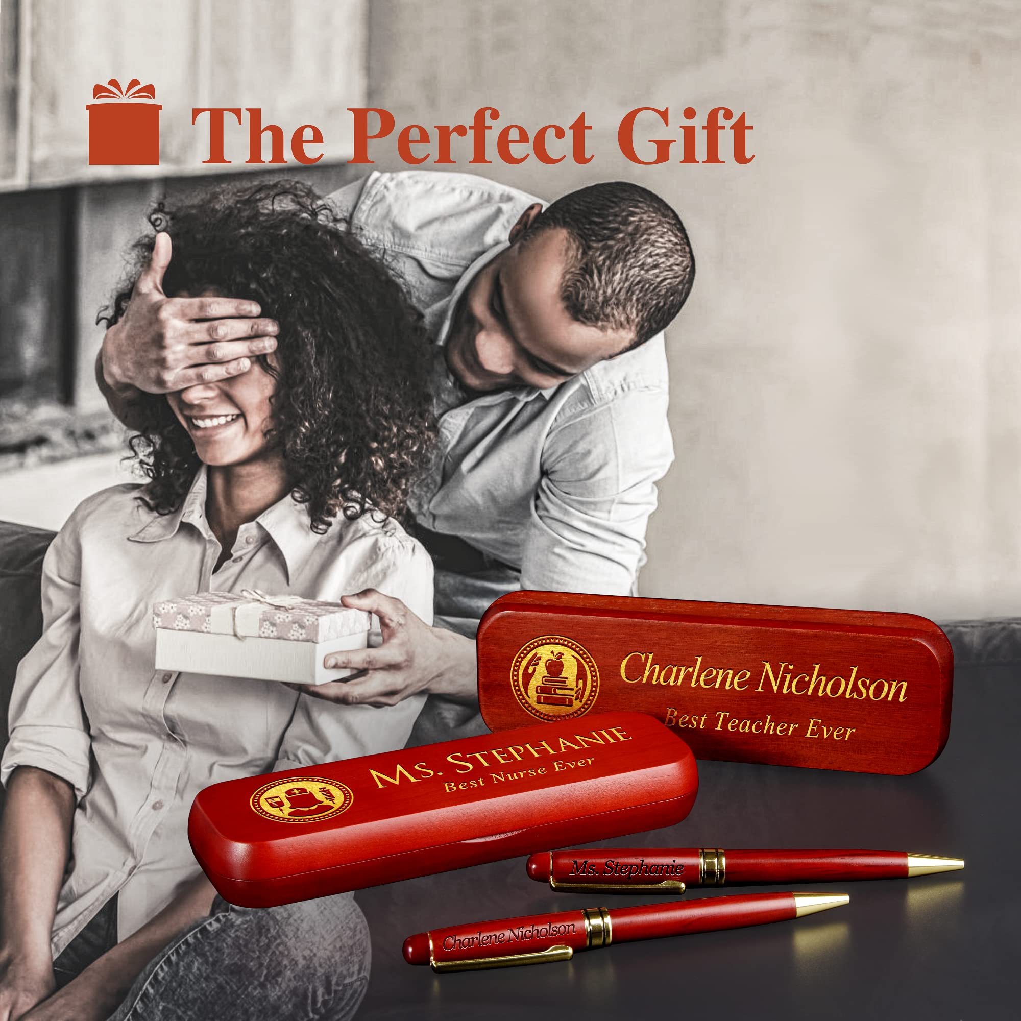 Custom Engraved Rosewood Ballpoint Pen with Gift Box - Personalized Wooden Pen for Teachers, Doctors, Nurses - Perfect for Graduation, Retirement & Thank You Gifts
