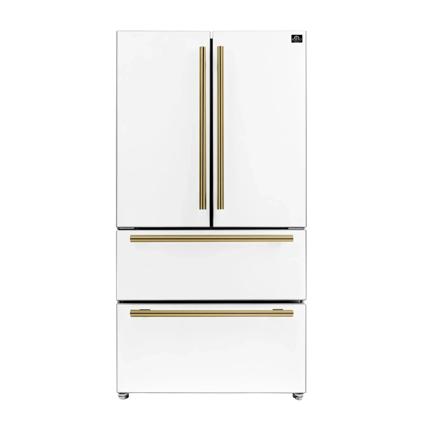 Forno Espresso Moena 36 Inch French Door Refrigerator - 18.2 cu.ft Stainless Steel Smart Fridge with Antique Brass Handles, Energy Star Certified - Perfect for Modern Kitchens & Open-Concept Living Spaces