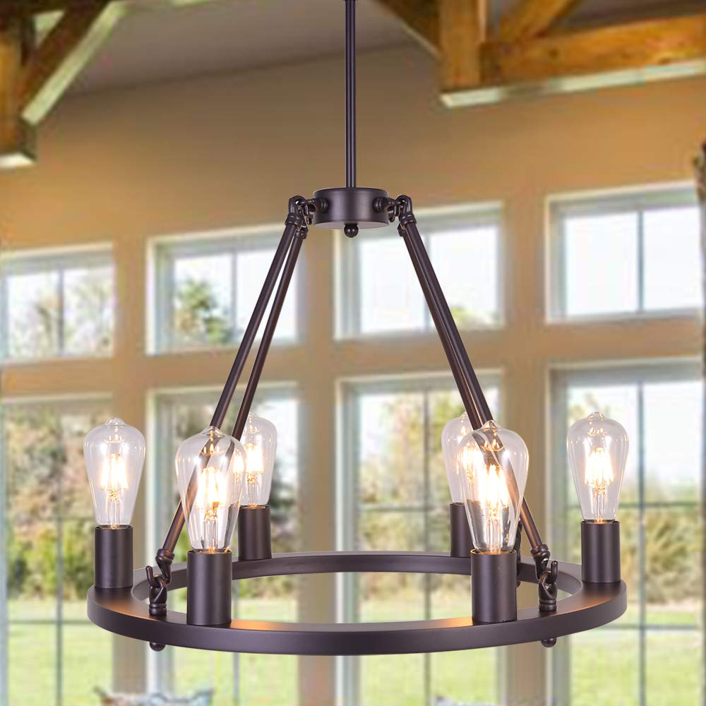 OSAIRUOS Vintage 6-Light Kitchen Island Chandelier - Rustic Farmhouse Wagon Wheel Light Fixture in Oil Rubbed Bronze (22'') - Perfect for Dining Rooms, Entryways, Cafes & Hallways