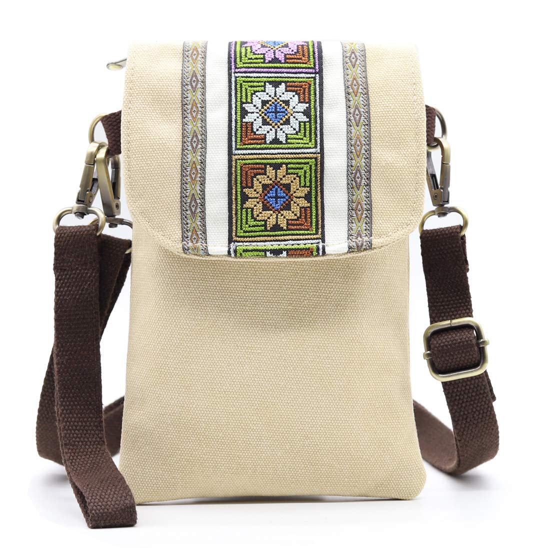 Vintage Embroidered Canvas Crossbody Bag for Women - Small Flip Phone Pouch Wristlet Wallet with Coin Purse | Perfect for Everyday Use, Travel, and Casual Outings