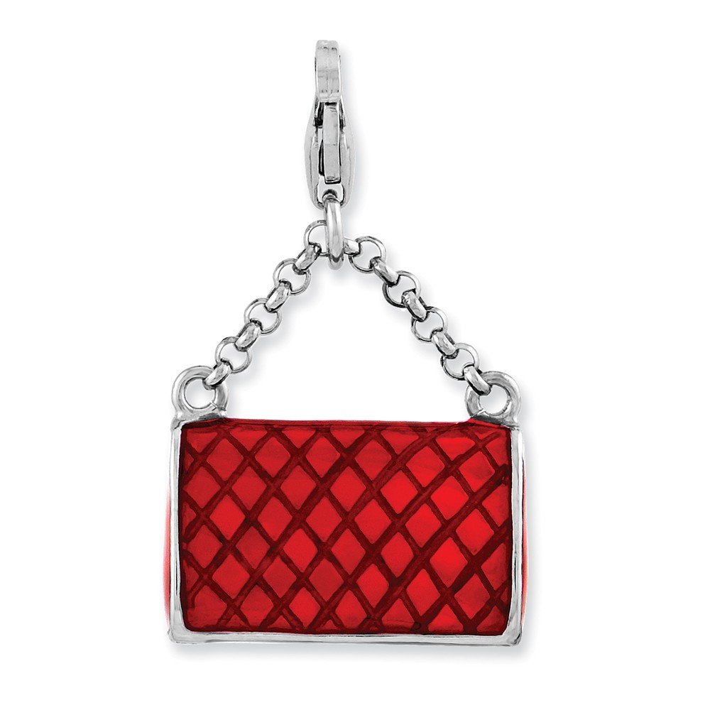 Jewels By Lux Sterling Silver Enameled 3D Purse Charm with Lobster Clasp - Elegant Handbag Accessory for Women's Jewelry Collection | Perfect Gift for Birthday, Anniversary & Special Occasions