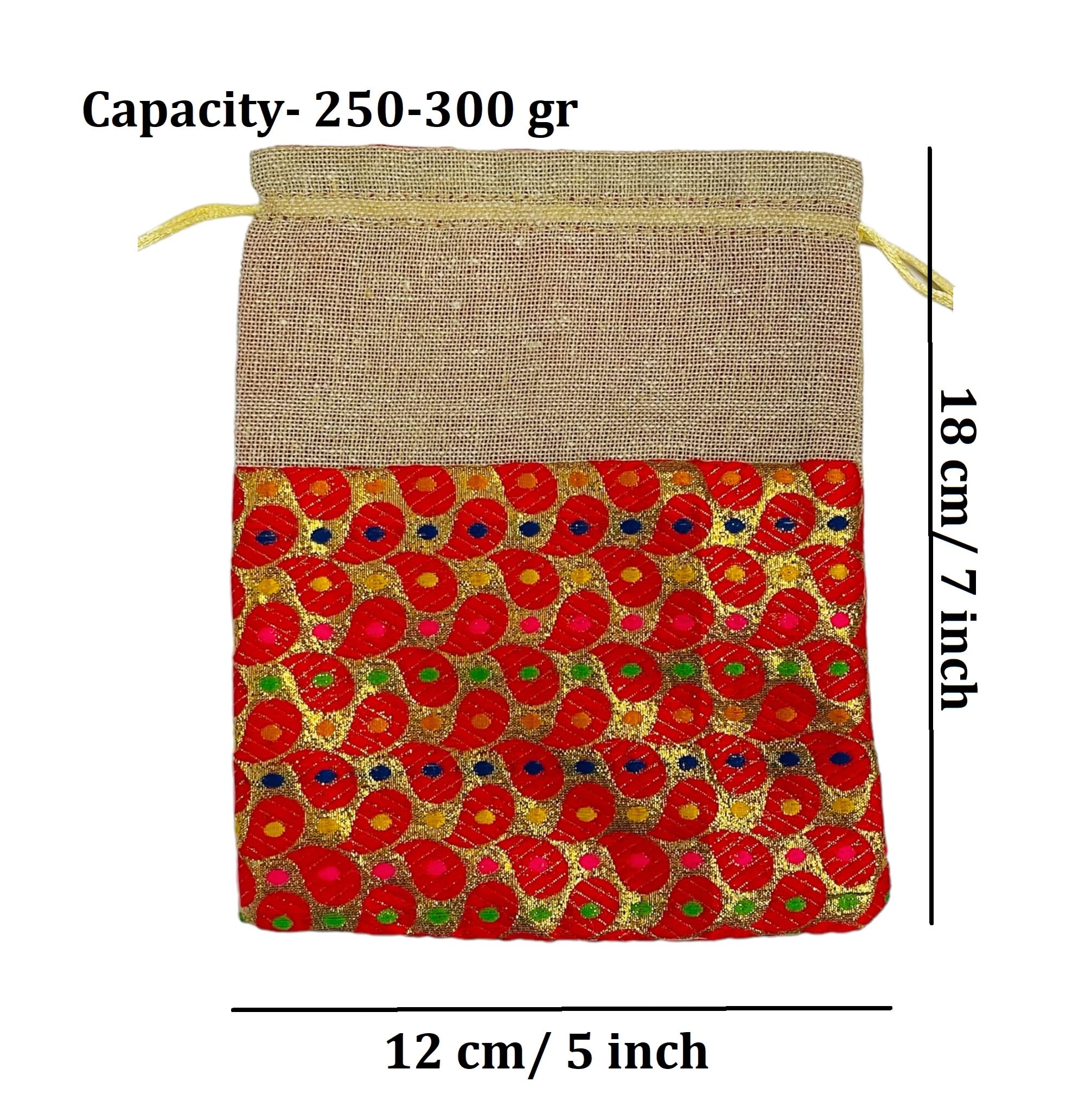 Kriwin 25-Pack Small Brocade & Jute Potli Gift Bags (7 x 4.7 Inches) - Perfect for Wedding Favors, Party Gifts, and Jewelry Packaging