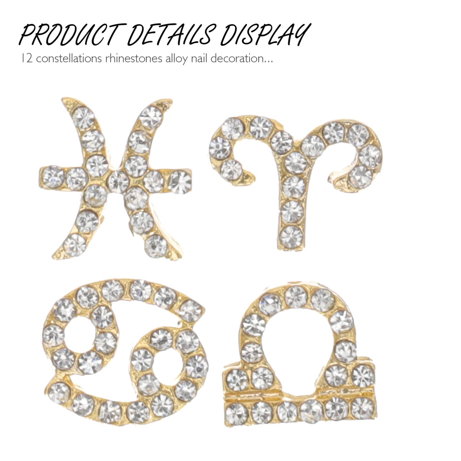 Lurrose Zodiac Nail Charms - 12pcs Constellation Rhinestone Nail Art Decor for DIY Crafts, Manicure & Nail Art Accessories | Perfect for Birthday Gifts, Party Nail Designs & Home Decor