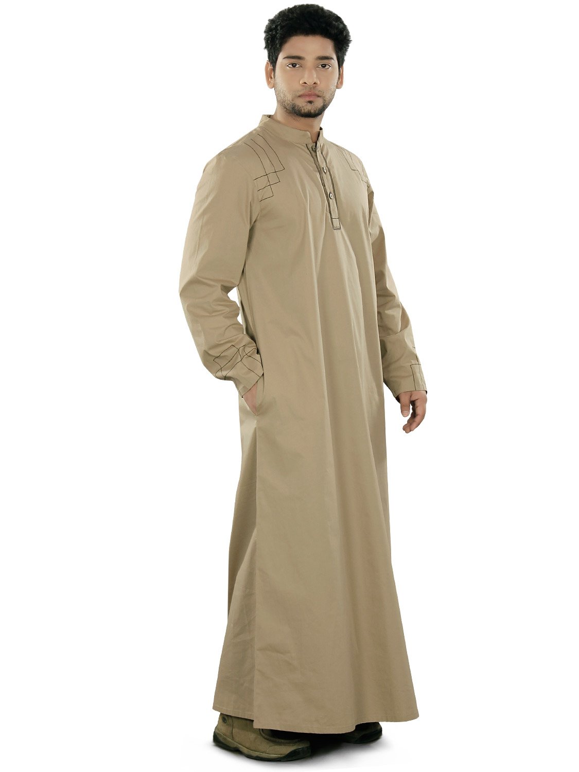 MyBatua Islamic Men’s Ammar Galabiyya Arabic Thobe Dishdash - Premium Khaki Prayer Robe for Muslim Men | Perfect for Eid, Mosque & Daily Wear
