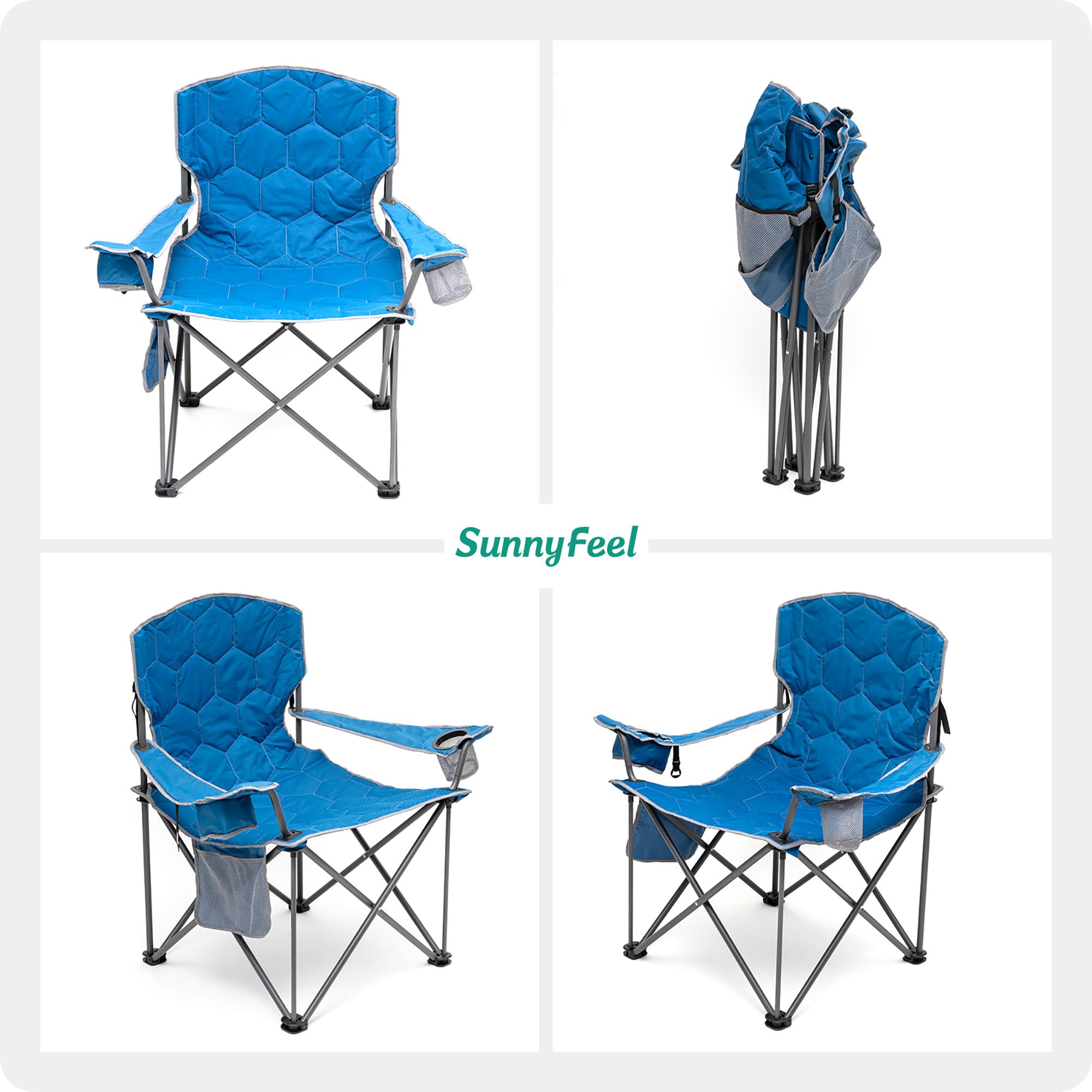 **SUNNYFEEL XXL Oversized Camping Chair Heavy Duty 500 LBS Capacity - Portable Folding Chair with Padded Seat, Armrests, Cup Holder & Storage Pocket - Perfect for Big & Tall Adults Over 6'4 - Ideal for Outdoor, Travel, Picnic, Camping, Beach, Sports Events & Backyard Relaxation**