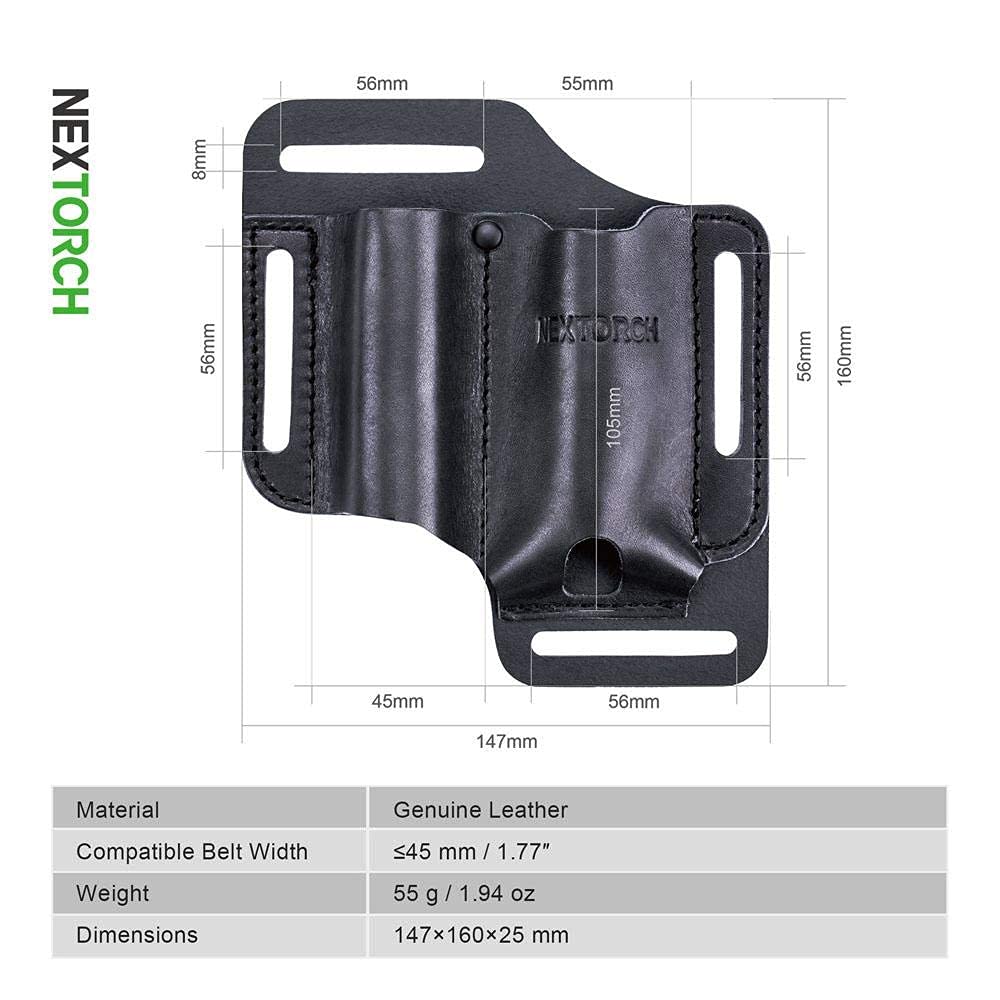 NEXTORCH EDC Leather Sheath - Premium Multitool & Knife Belt Holster, Flashlight Pouch, Tactical Pen Holder - Durable EDC Pocket Organizer for Men (Perfect for Camping, Hiking, Outdoor Adventures & Everyday Carry)