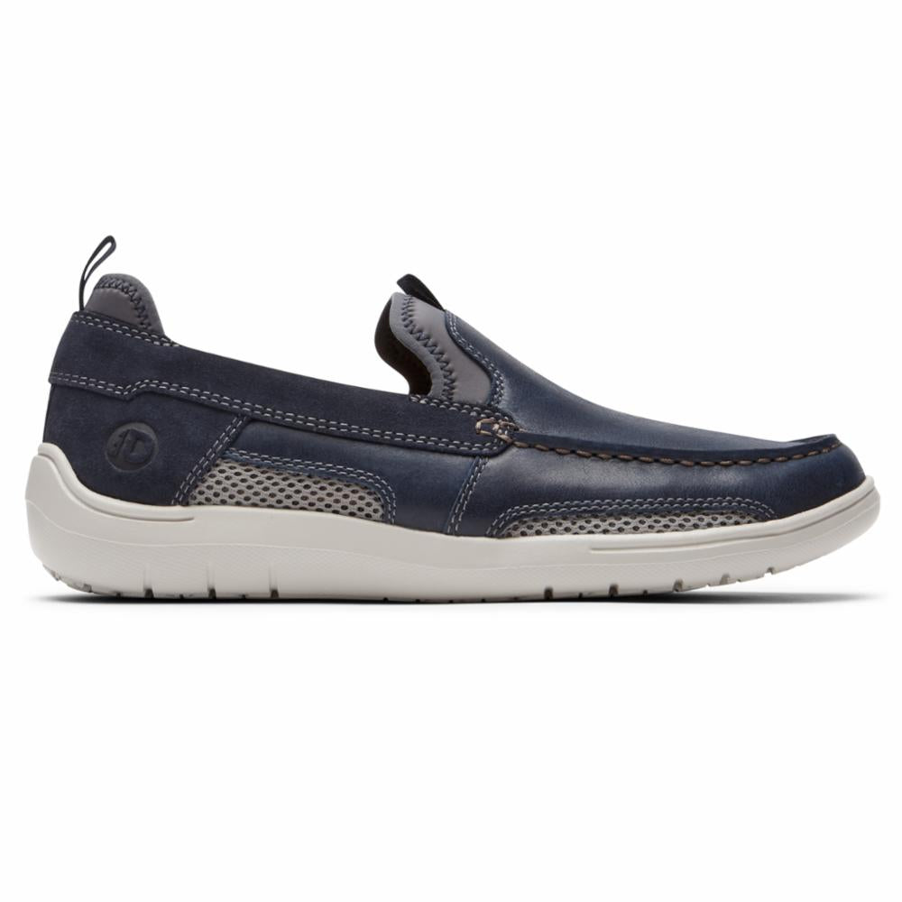 Dunham Men's Fitsmart Loafer Shoes - Comfortable Slip-On Dress Casual Shoes in Blue, Wide Width 4E - Perfect for Office, Business Travel & Everyday Wear