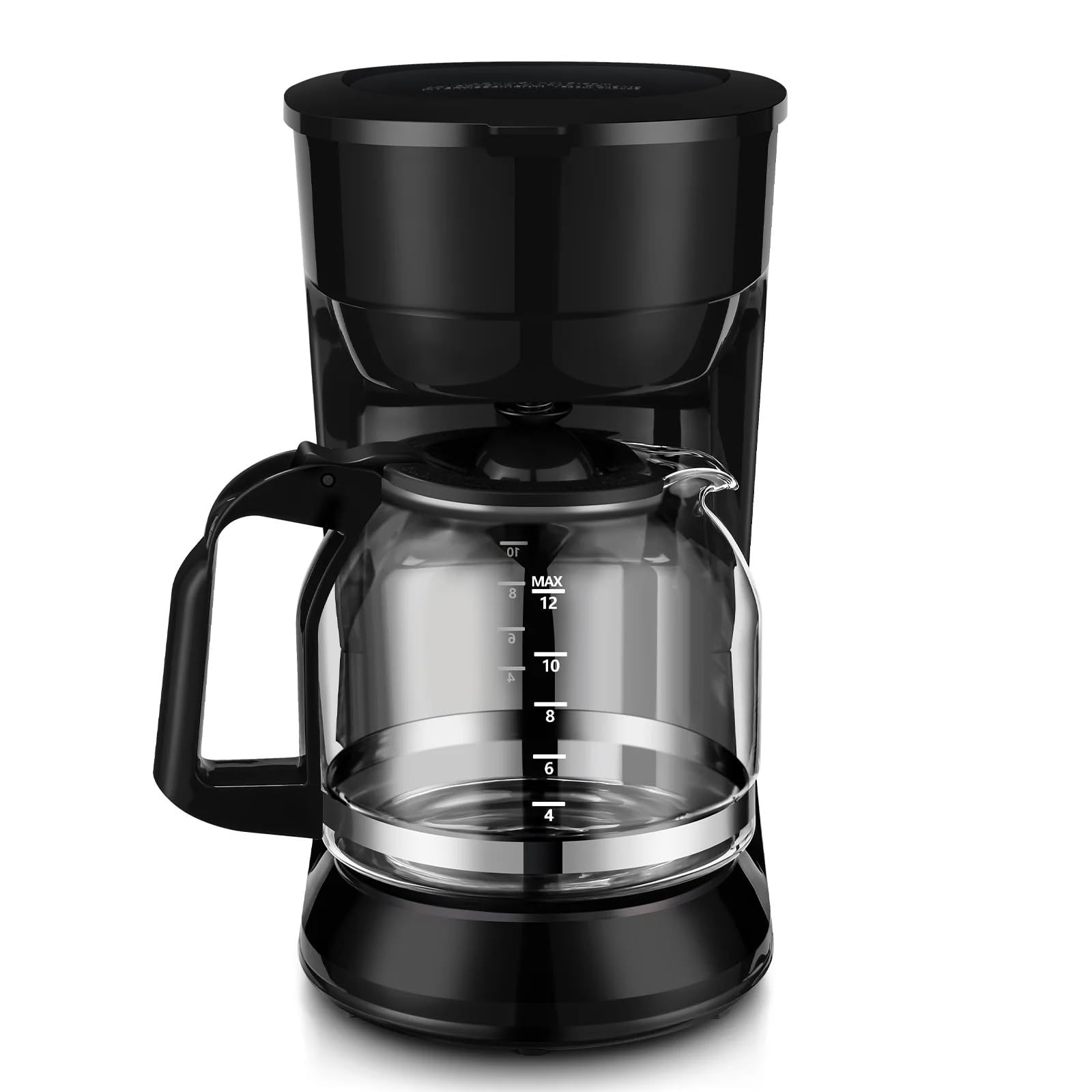 12 Cup Drip Coffee Maker with Auto Shut-Off & Temperature Control - 1.8L Black Coffee Machine for Home, Office, or Restaurant Use