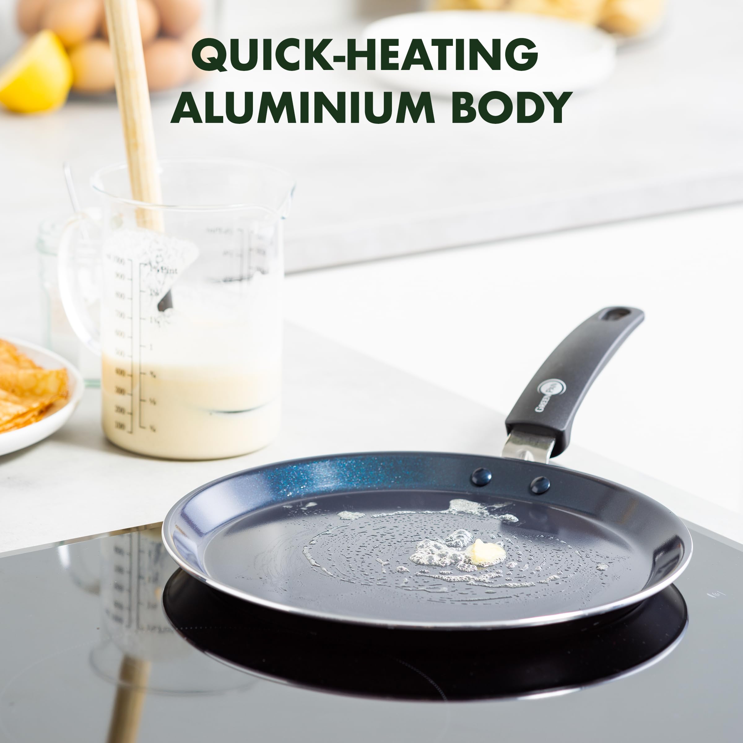 GreenPan Torino 32 cm Nonstick Ceramic Crepe and Pancake Pan - PFAS-Free, Induction Compatible, Oven Safe up to 160°C, Dishwasher Safe, Black - Perfect for Breakfast, Brunch & Family Cooking