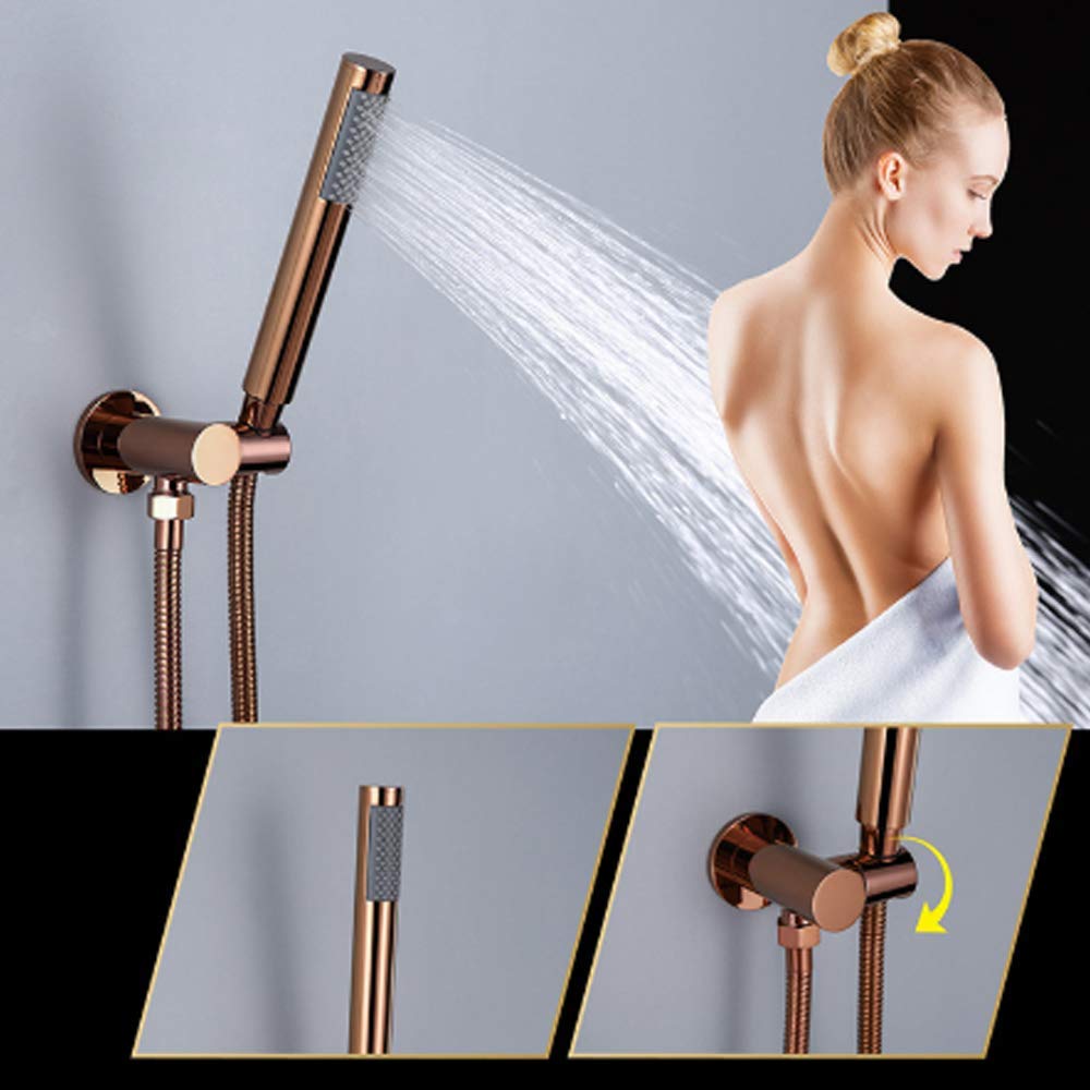 CHLDDHC Rose Gold Rain Mixer Shower Combo Set - Wall Mounted Bathroom Faucet with Round Rainfall Shower Head & Handheld Shower - Built-in Valve Box - Perfect for Modern Master Bath & Spa-Like Shower Experience
