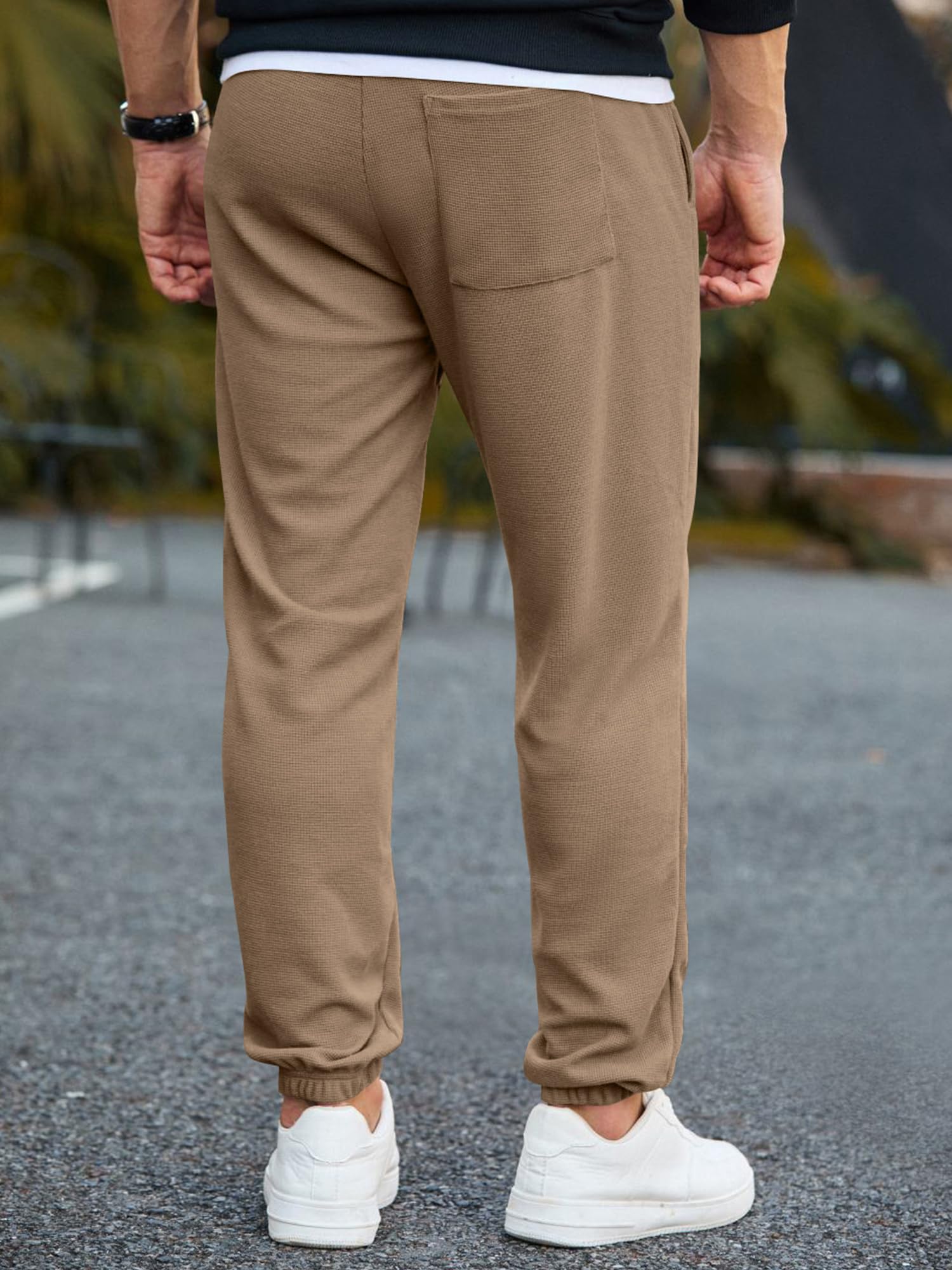 JMIERR Men's Waffle Knit Sweatpants - Stretch Waist Drawstring Joggers with Pockets | Tapered Casual Gym Pants for Workout & Lounge Wear