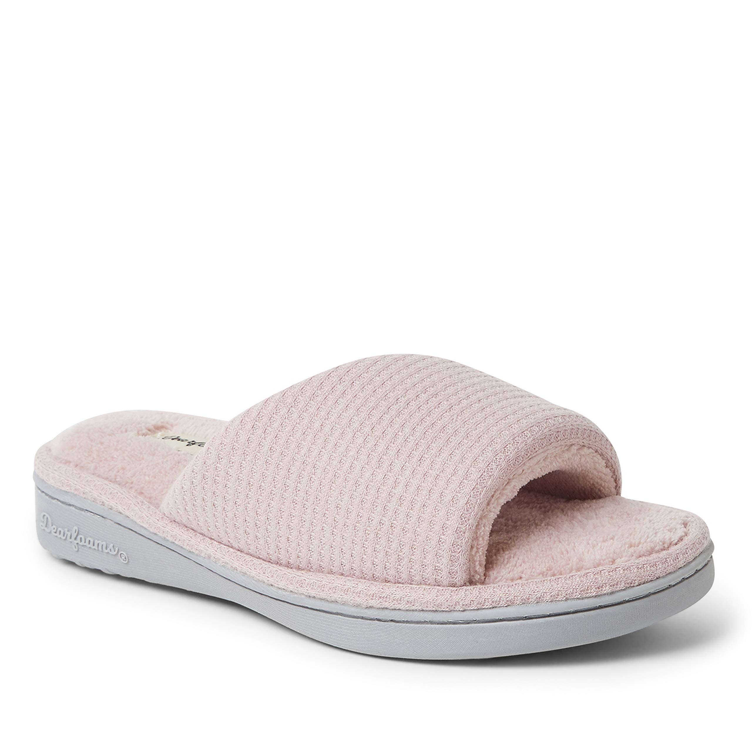 Dearfoams Women's Camila Waffle Knit Slide Slippers - Soft Indoor/Outdoor House Shoes for Comfort & Style - Perfect for Lounging, Errands & Travel